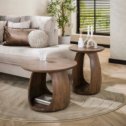 Beistelltisch FLOW SOLID M Skulpturaler Massivholz-Tisch mit Cut-Out Ø 60 cm, Glaze Brown