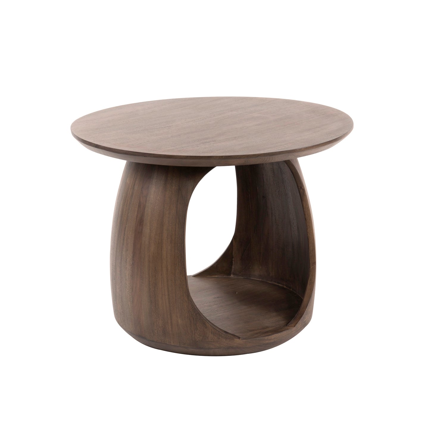 Beistelltisch FLOW SOLID M Skulpturaler Massivholz-Tisch mit Cut-Out Ø 60 cm, Glaze Brown