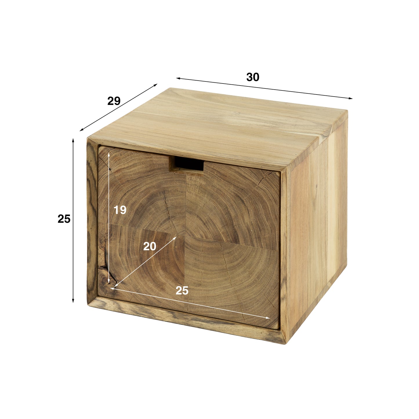 Nachttisch BLOCK NATURE Schwebende Nachtkonsole aus Akazie mit Baumscheiben-Front 30 cm
