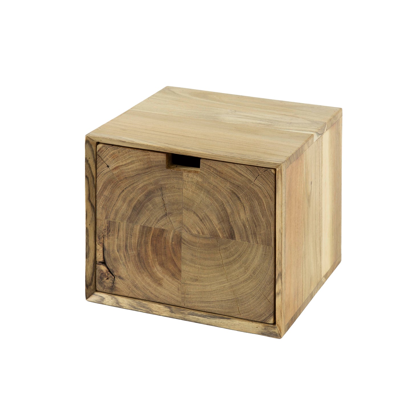 Nachttisch BLOCK NATURE Schwebende Nachtkonsole aus Akazie mit Baumscheiben-Front 30 cm