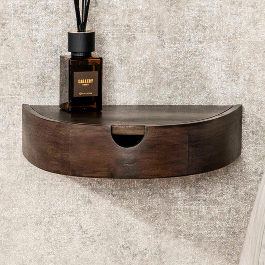 Nachttisch COVE ELEGANCE 2 Schwebende, halbrunde Nachtkonsolen aus Akazie Glaze Brown