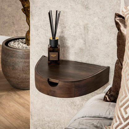 Nachttisch COVE ELEGANCE 2 Schwebende, halbrunde Nachtkonsolen aus Akazie Glaze Brown