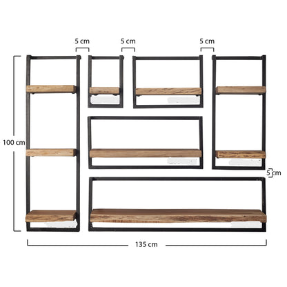 Wandregal EDGE FRAME Gigantisches 3-Ebenen-Industrial-Regal mit Baumkante Akazie 30x100 cm