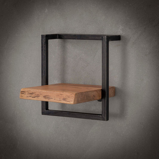 Wandregal EDGE FRAME Quadratisches Industrial-Regal mit massiver Baumkante Akazie 30 cm