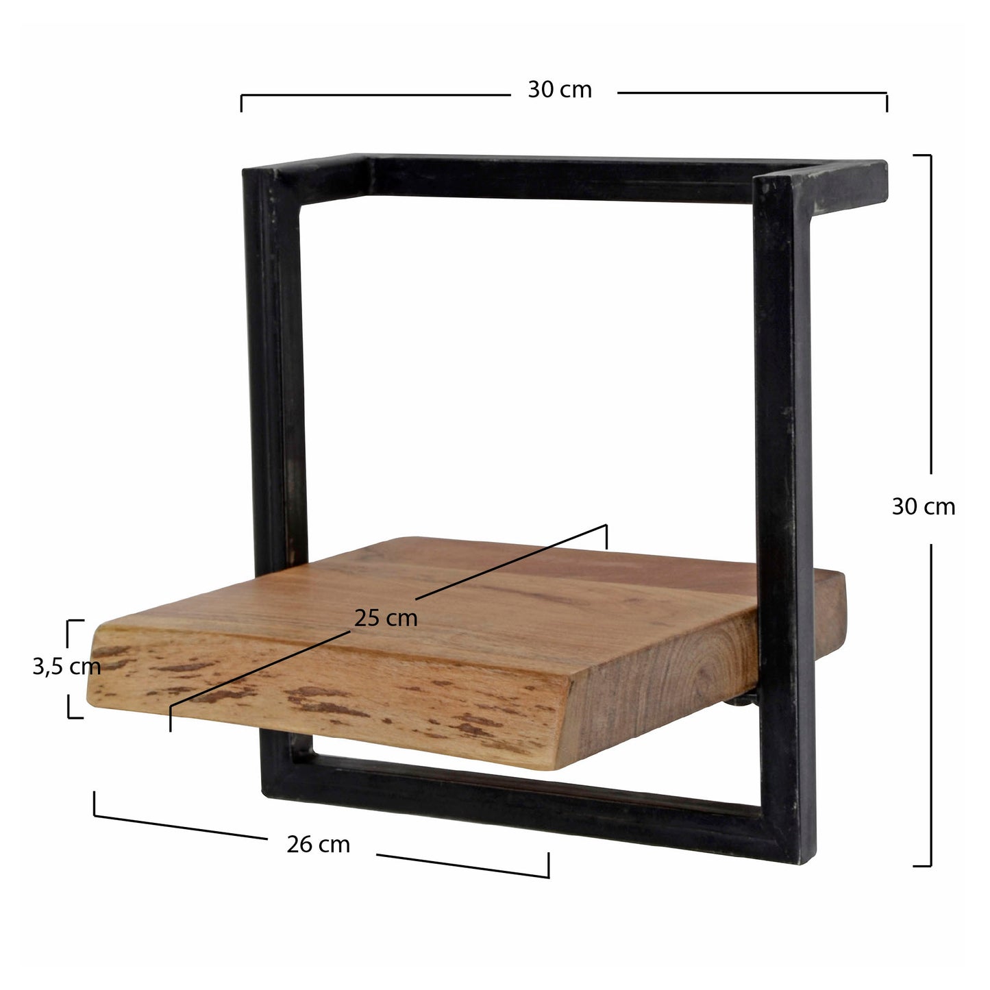 Wandregal EDGE FRAME Quadratisches Industrial-Regal mit massiver Baumkante Akazie 30 cm