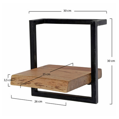 Wandregal EDGE FRAME Quadratisches Industrial-Regal mit massiver Baumkante Akazie 30 cm