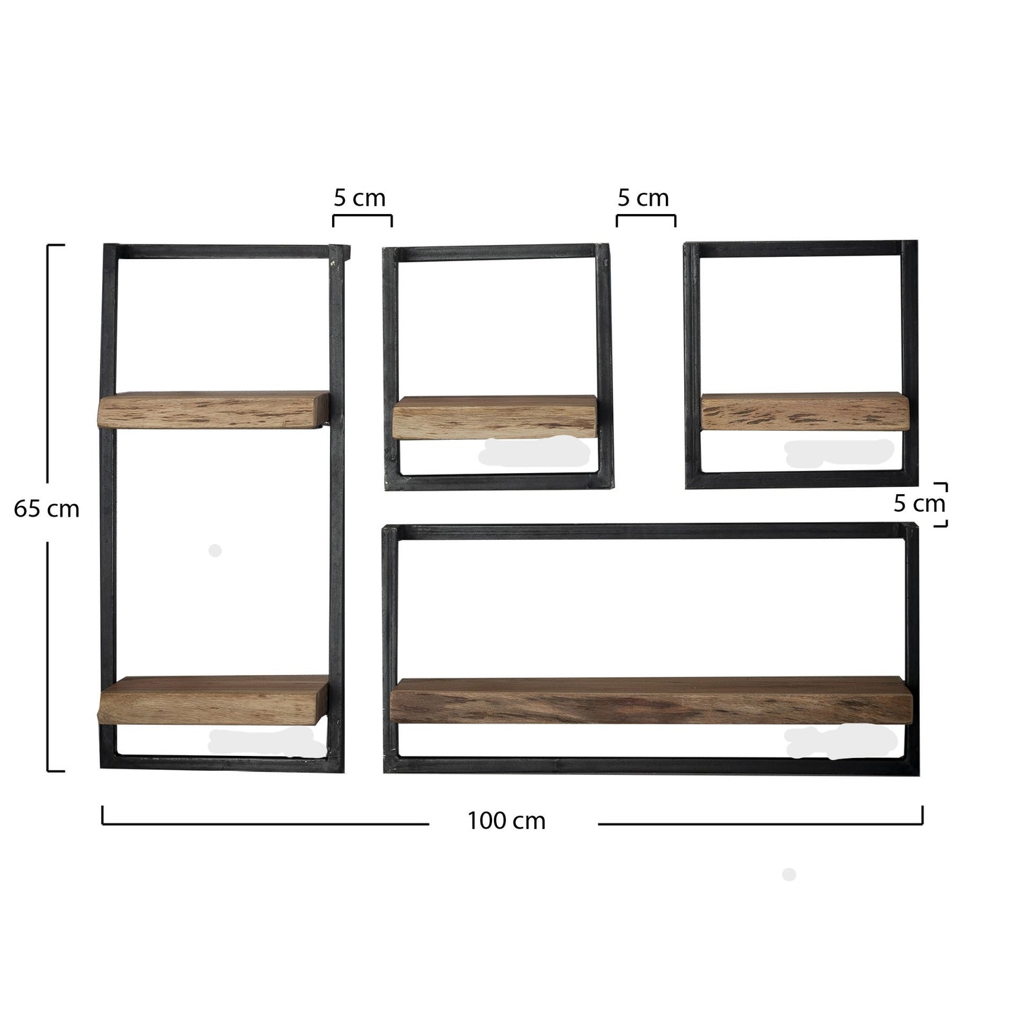 Wandregal EDGE FRAME Quadratisches Industrial-Regal mit massiver Baumkante Akazie 30 cm