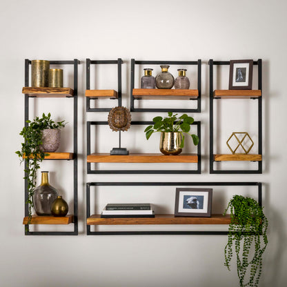 Wandregal EDGE FRAME Quadratisches Industrial-Regal mit massiver Baumkante Akazie 30 cm