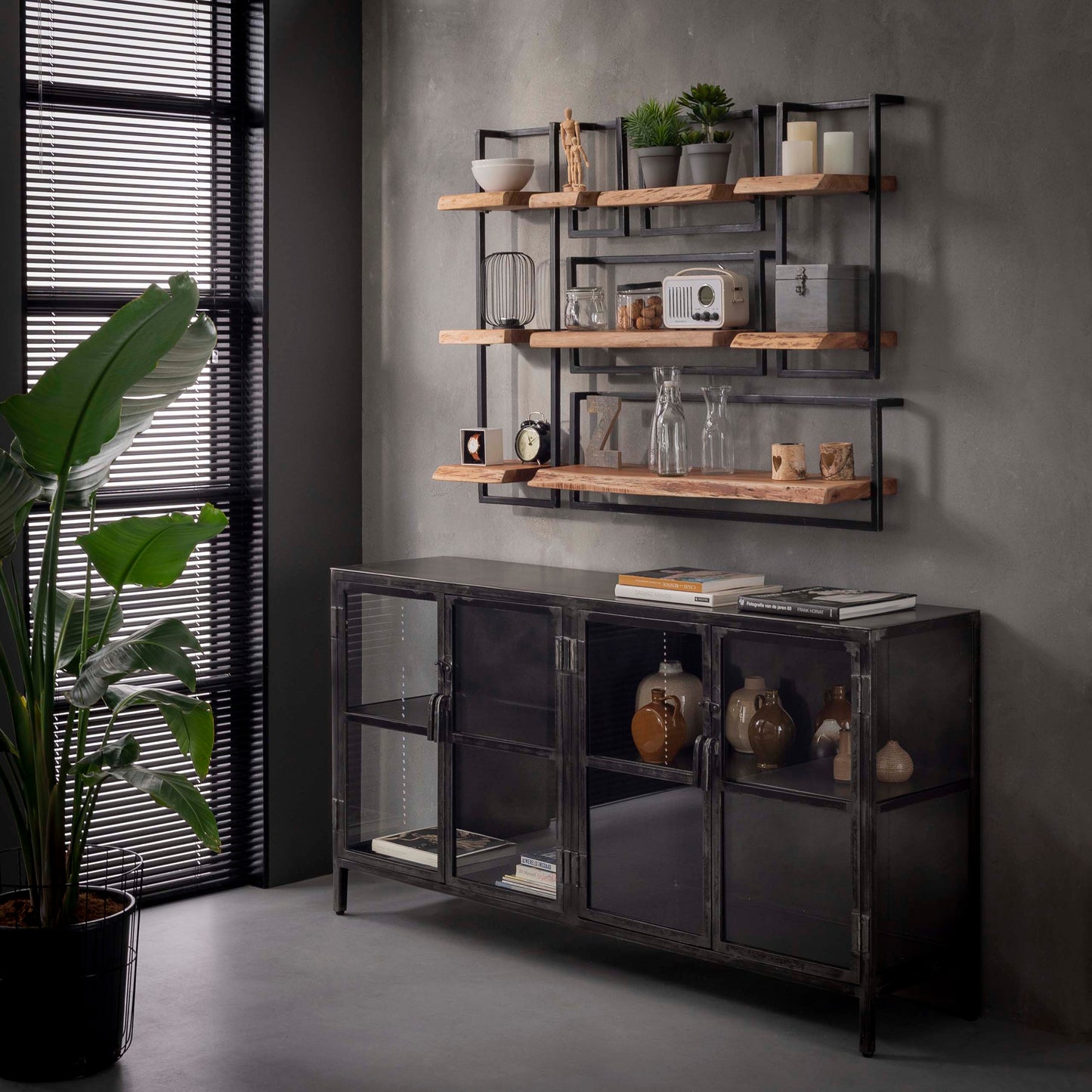 Wandregal EDGE FRAME Quadratisches Industrial-Regal mit massiver Baumkante Akazie 30 cm