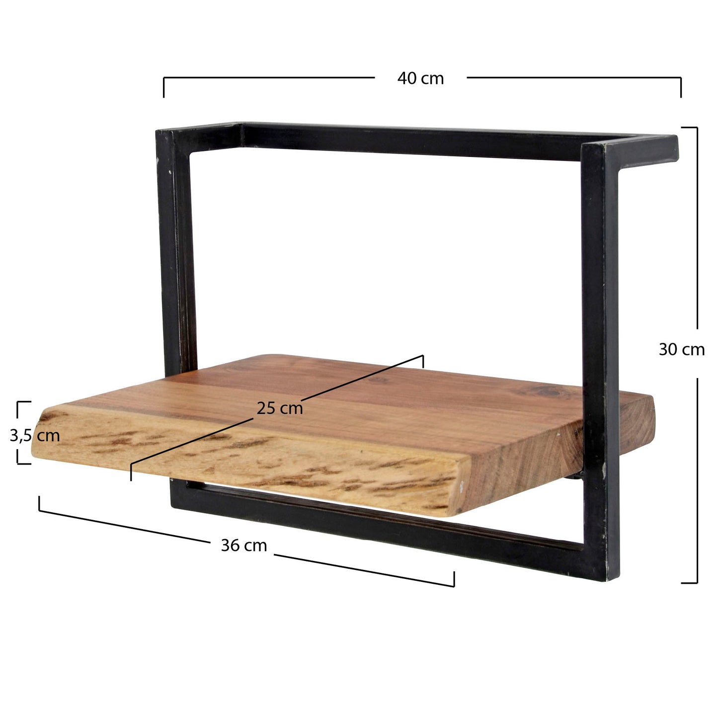 Wandregal EDGE FRAME Breites Industrial-Regal mit massiver Baumkante Akazie 40 cm