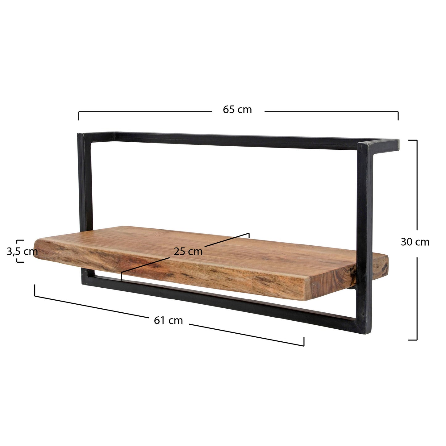 Wandregal EDGE FRAME XXL Industrial-Schweberegal mit massiver Baumkante Akazie 65 cm