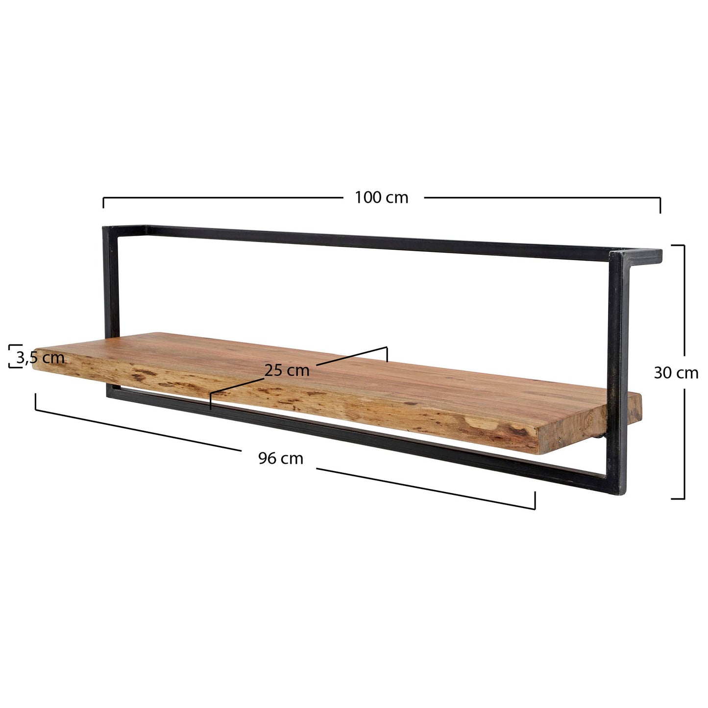 Wandregal EDGE FRAME Gigantisches Industrial-Schweberegal mit Baumkante Akazie 100 cm