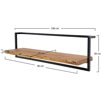 Wandregal EDGE FRAME Gigantisches Industrial-Schweberegal mit Baumkante Akazie 100 cm