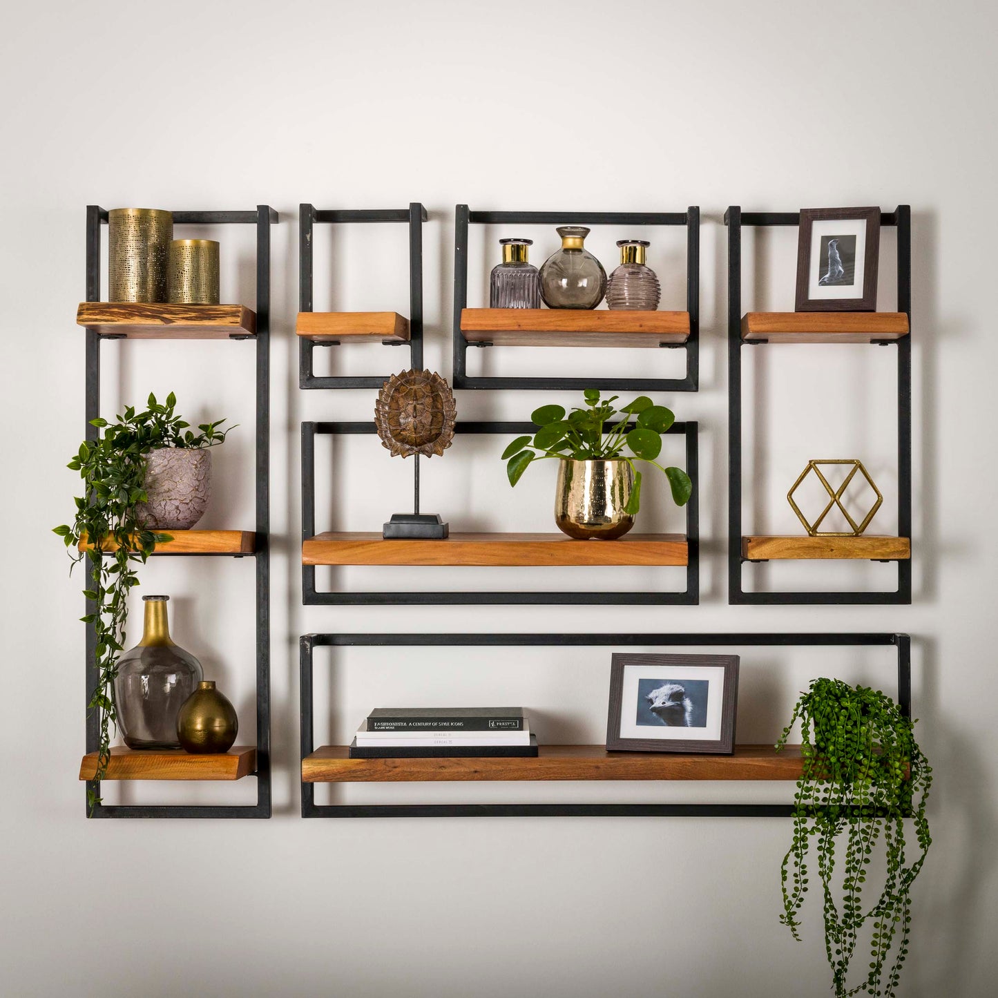 Wandregal EDGE FRAME Gigantisches Industrial-Schweberegal mit Baumkante Akazie 100 cm