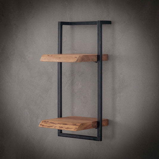 Wandregal EDGE FRAME Vertikales 2-Ebenen-Industrial-Regal mit Baumkante Akazie 30x65 cm