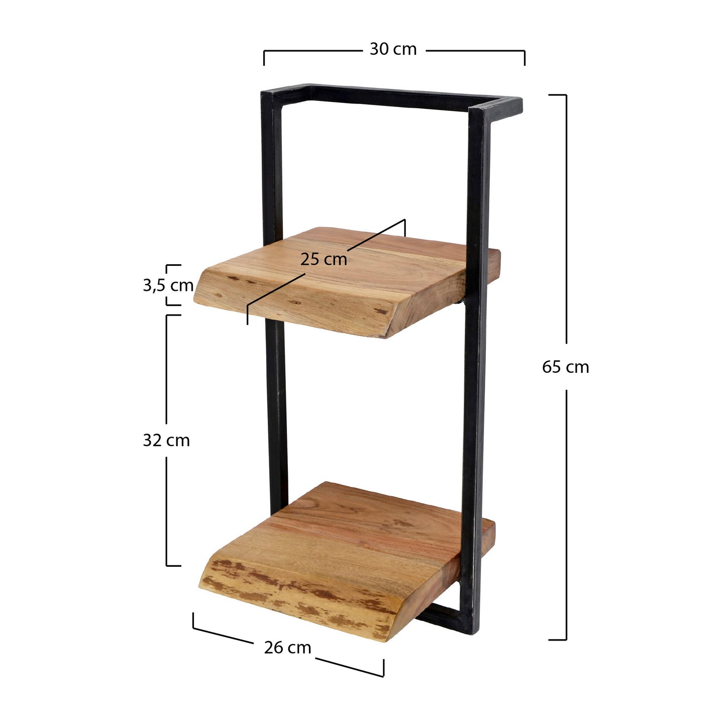 Wandregal EDGE FRAME Vertikales 2-Ebenen-Industrial-Regal mit Baumkante Akazie 30x65 cm