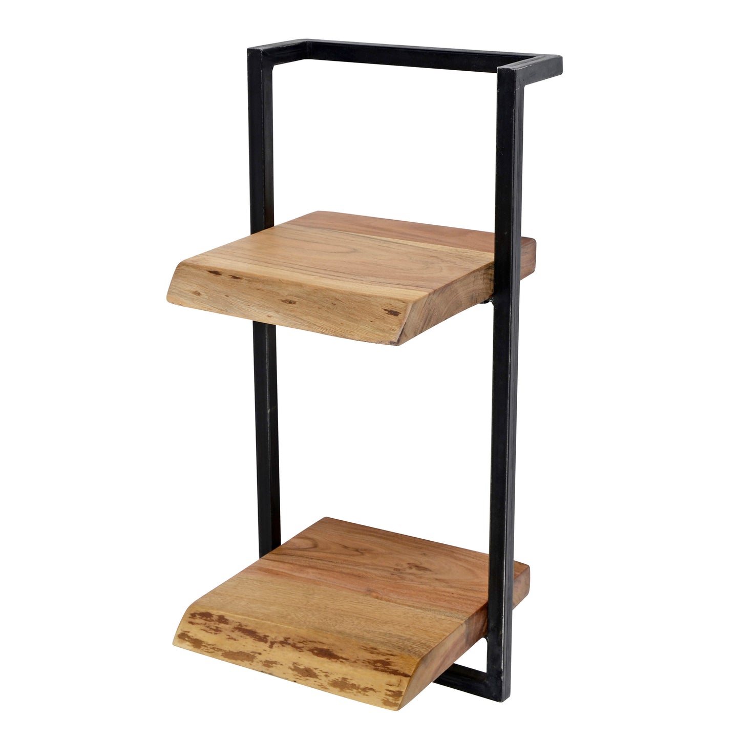 Wandregal EDGE FRAME Vertikales 2-Ebenen-Industrial-Regal mit Baumkante Akazie 30x65 cm