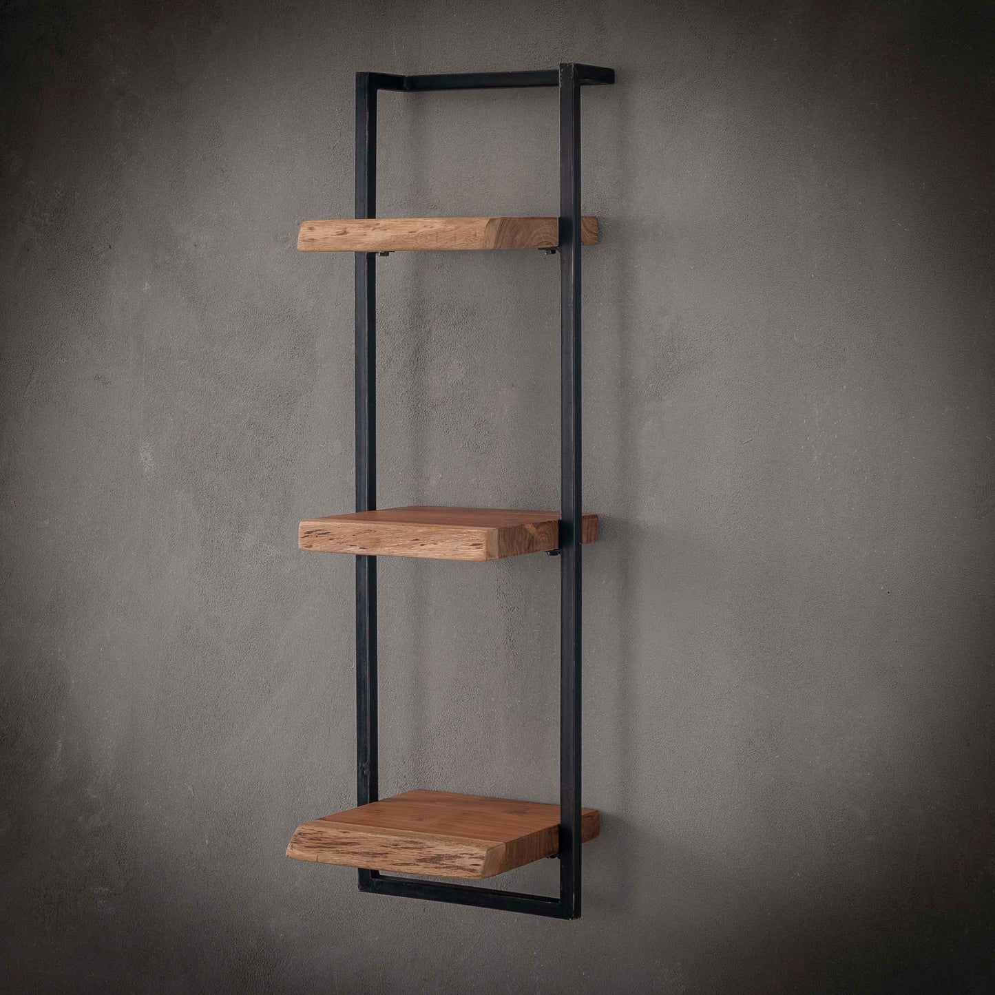 Wandregal EDGE FRAME Gigantisches 3-Ebenen-Industrial-Regal mit Baumkante Akazie 30x100 cm