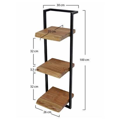 Wandregal EDGE FRAME Gigantisches 3-Ebenen-Industrial-Regal mit Baumkante Akazie 30x100 cm