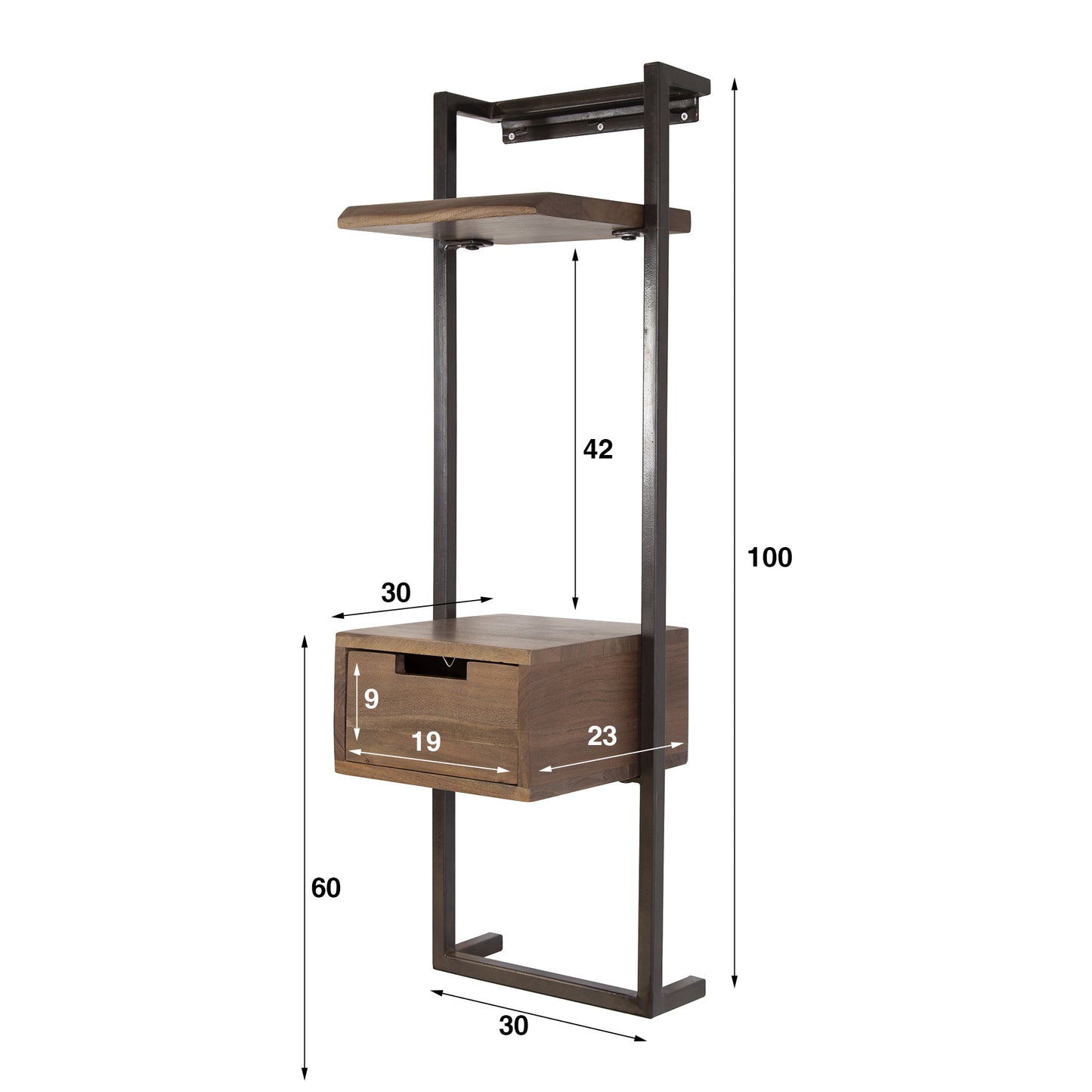 Nachttisch AIR SOLID XS Schwebende 1-Meter-Konsole mit Schublade & Ablage Driftbraun