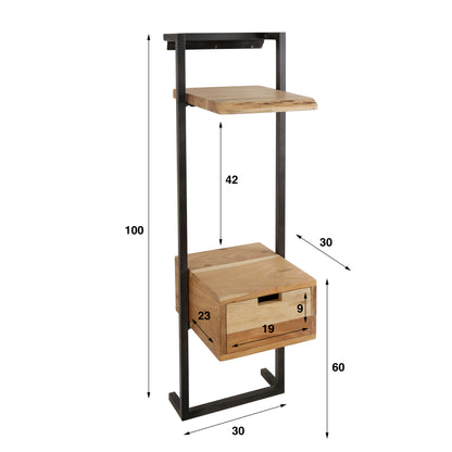 Nachttisch AIR SOLID XS Schwebende 1-Meter-Konsole mit Schublade & Ablage Akazienholz Natur