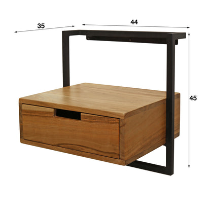Nachttisch AIR SOLID Schwebende Industrial-Konsole mit Massivholz-Schublade Akazienholz Natur