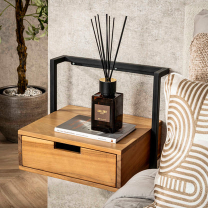 Nachttisch AIR SOLID Schwebende Industrial-Konsole mit Massivholz-Schublade Akazienholz Natur