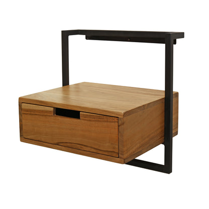 Nachttisch AIR SOLID Schwebende Industrial-Konsole mit Massivholz-Schublade Akazienholz Natur