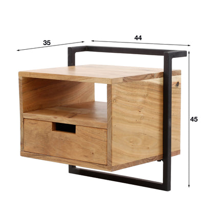 Nachttisch AIR SOLID Schwebende Konsole mit offenem Fach & Schublade Akazienholz Natur