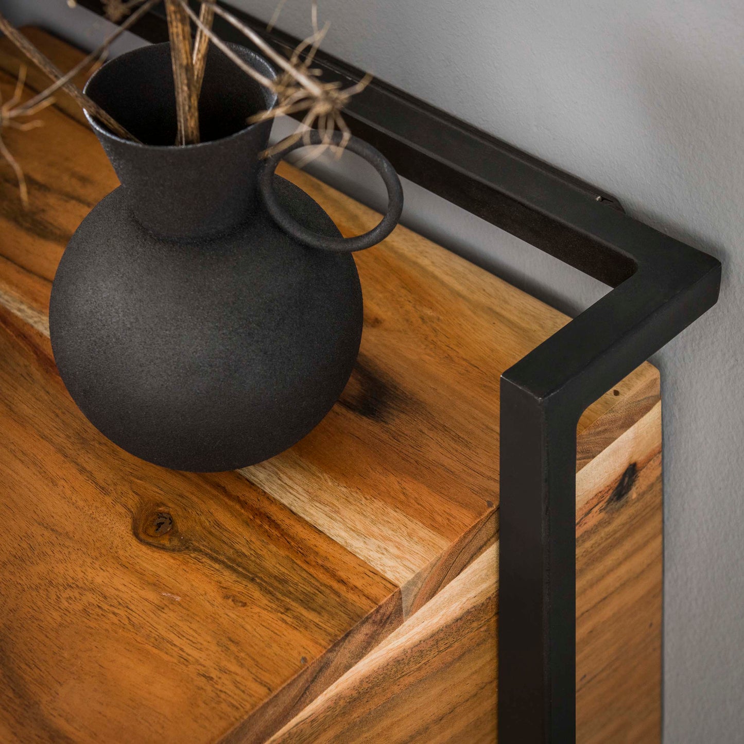 Nachttisch AIR SOLID Schwebende Konsole mit offenem Fach & Schublade Akazienholz Natur