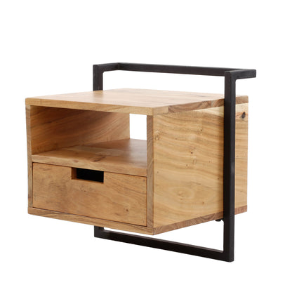 Nachttisch AIR SOLID Schwebende Konsole mit offenem Fach & Schublade Akazienholz Natur