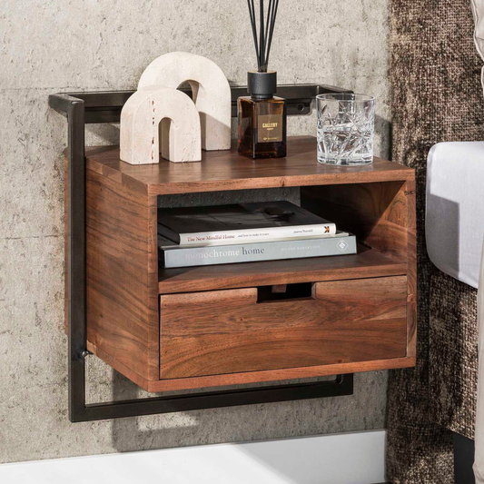 Nachttisch AIR SOLID Schwebende Konsole mit offenem Fach & Schublade Driftbraun