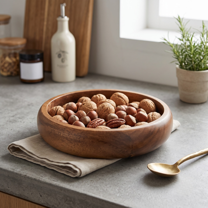 Servierschale Flache Massivholz-Schale im minimalistischen Design Akazie Holz Ø 18 cm