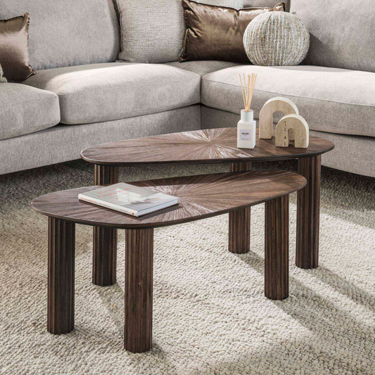 Couchtisch-Set LUSSO FLOW  Organische Satztische in dunklem Teak