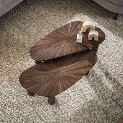 Couchtisch-Set LUSSO FLOW  Organische Satztische in dunklem Teak