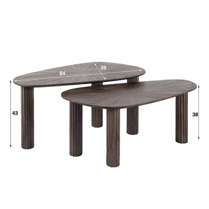 Couchtisch-Set LUSSO FLOW  Organische Satztische in dunklem Teak