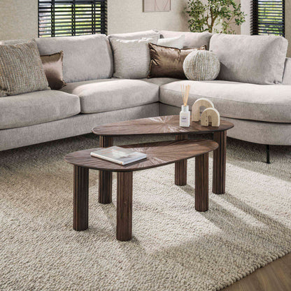 Couchtisch-Set LUSSO FLOW  Organische Satztische in dunklem Teak