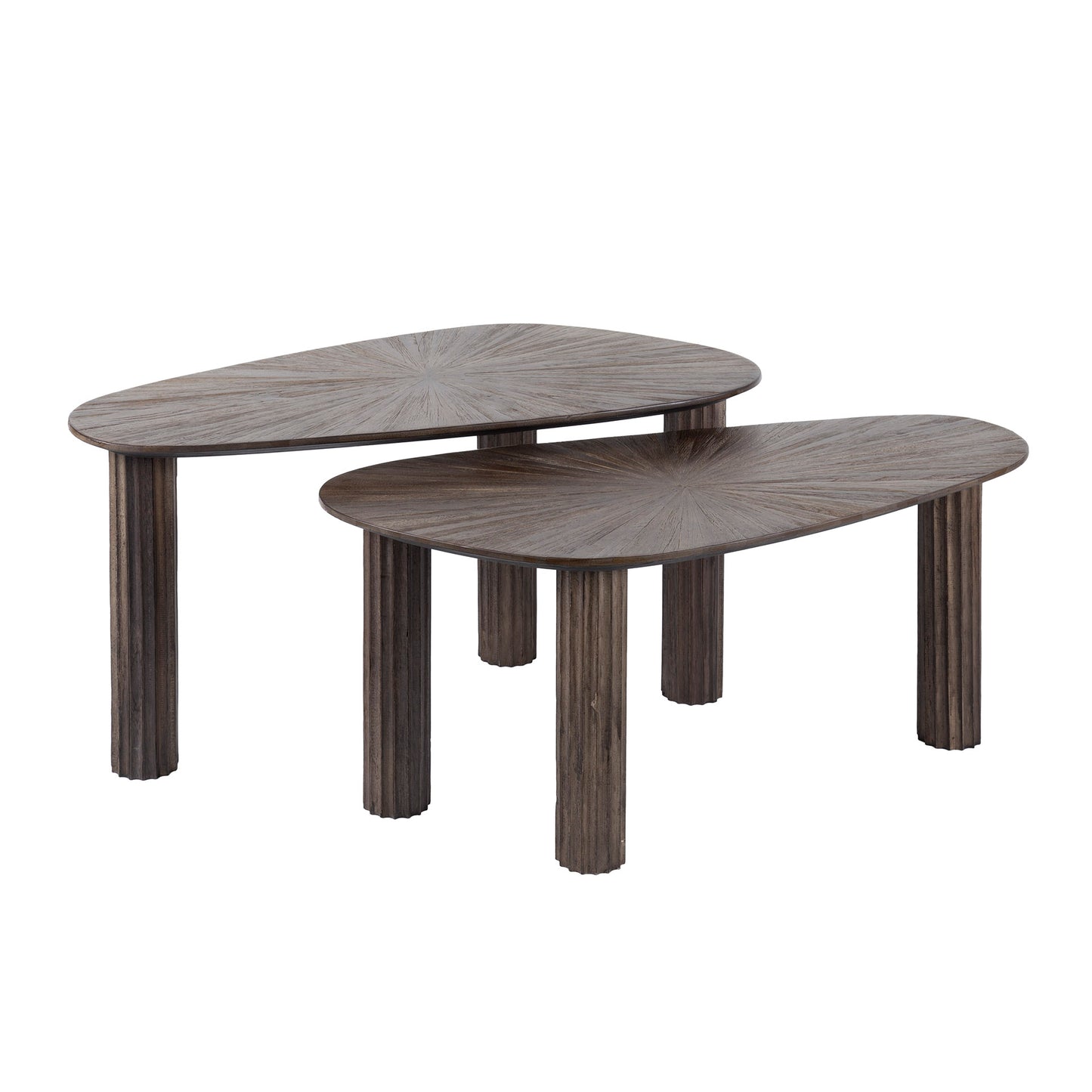 Couchtisch-Set LUSSO FLOW  Organische Satztische in dunklem Teak