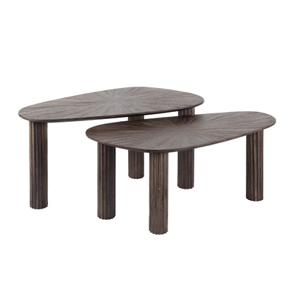 Couchtisch-Set LUSSO FLOW  Organische Satztische in dunklem Teak
