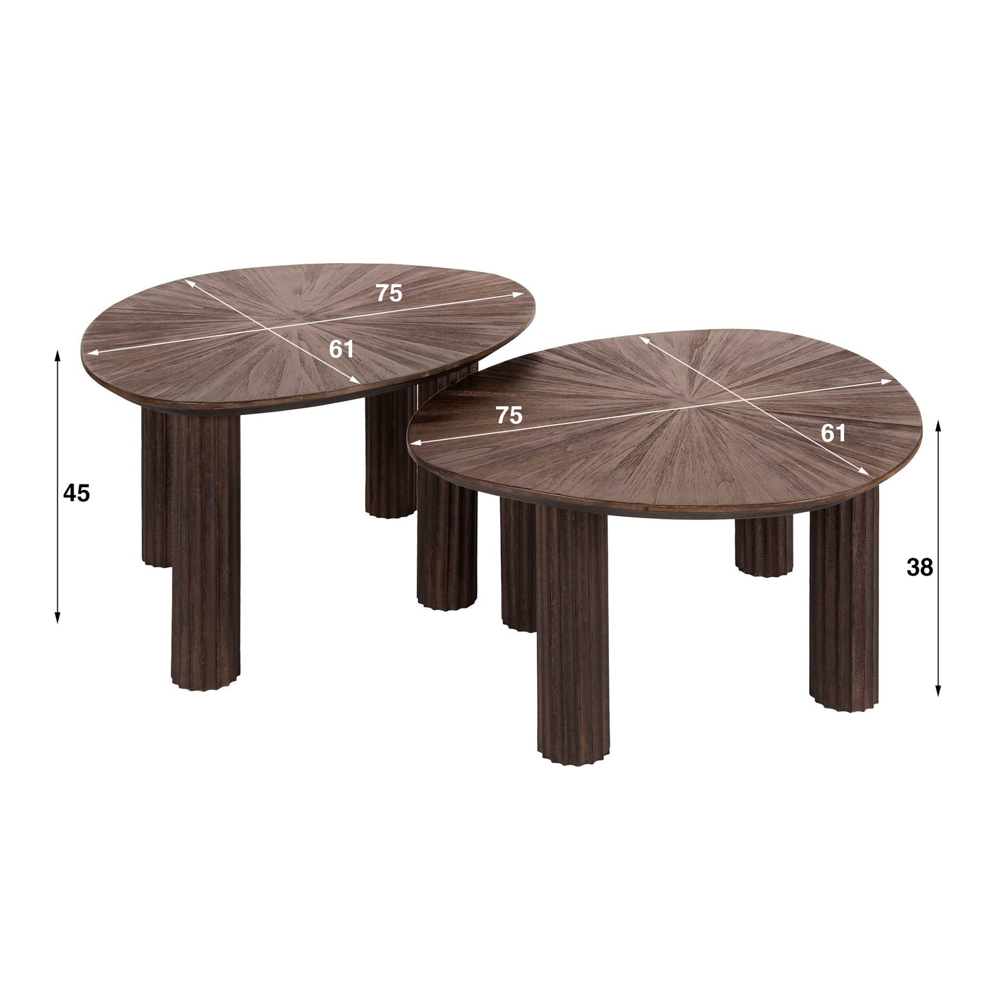 Couchtisch-Set FLAVIO TRAINGOLO  Dreieckige Satztische im Mid-Century Design
