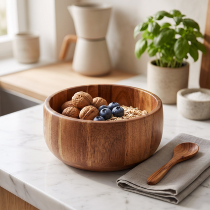 Servierschüssel Kleine Massivholz-Schale in Block-Optik Akazie Holz Ø 14 cm