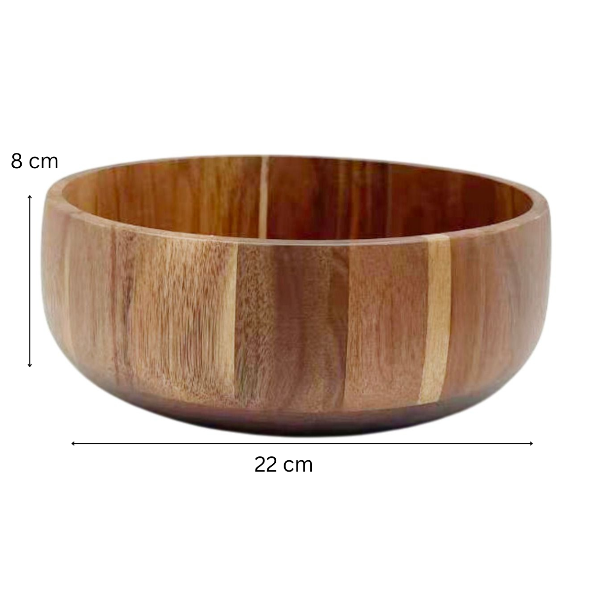 Servierschüssel Tiefe Massivholz-Salatschüssel in Block-Optik Akazie Holz Ø 22 cm