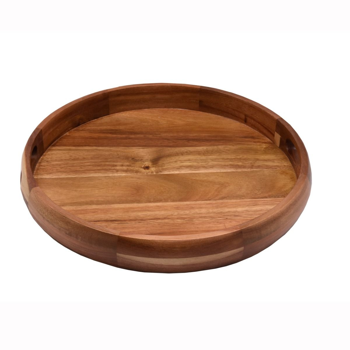 Serviertablett CIRCLE Rundes Massivholz-Tablett in Segment-Optik mit Griffmulden