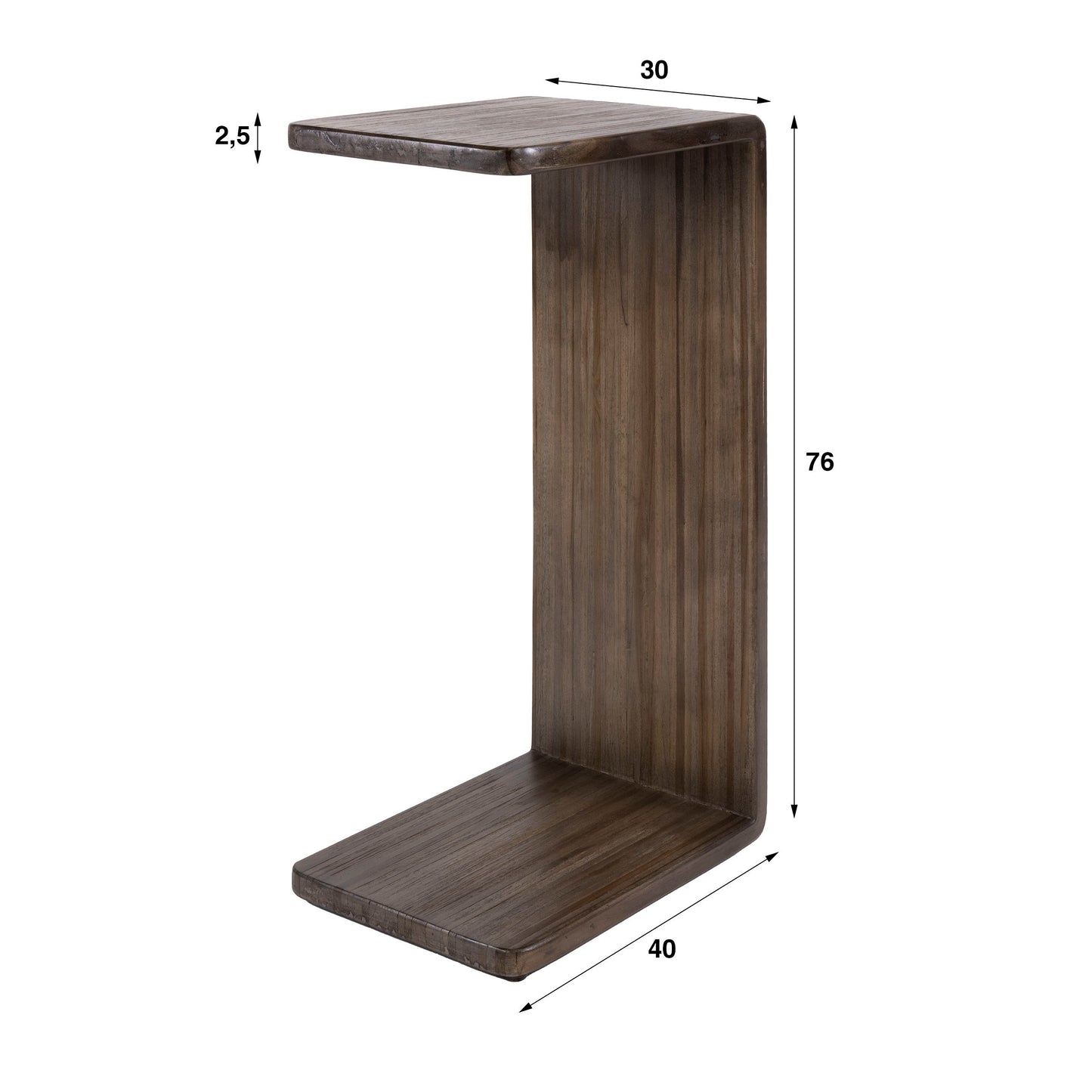 Beistelltisch MAYA TEAK C-Form Überstelltisch aus recyceltem Teakholz
