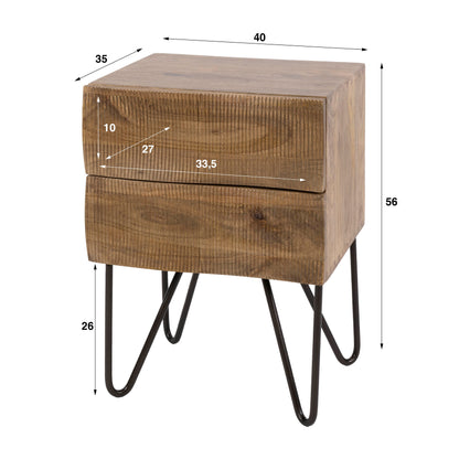 Nachttisch OCEAN WAVES Massivholz-Konsole mit 2 Schubladen, 3D-Wellenfront & Hairpin-Beinen