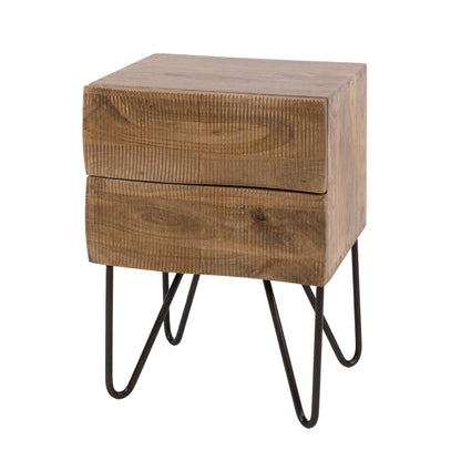 Nachttisch OCEAN WAVES Massivholz-Konsole mit 2 Schubladen, 3D-Wellenfront & Hairpin-Beinen