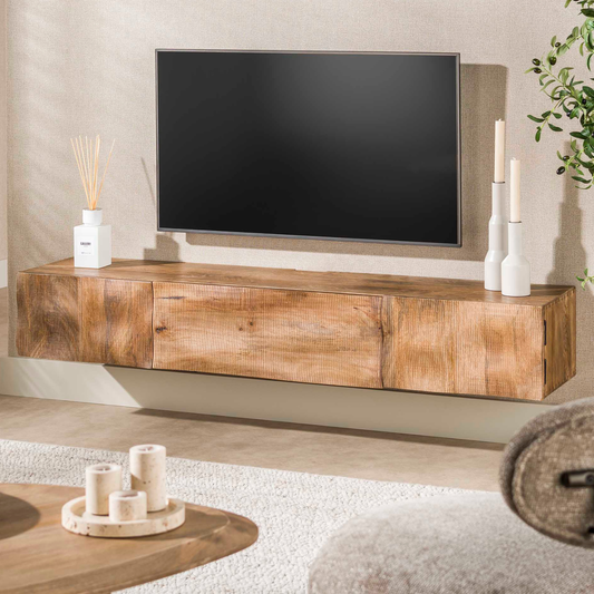TV-Schrank MAREA 2-in-1 Massivholz-Lowboard mit 3D-Wellenfront Hairpin-Legs 160cm