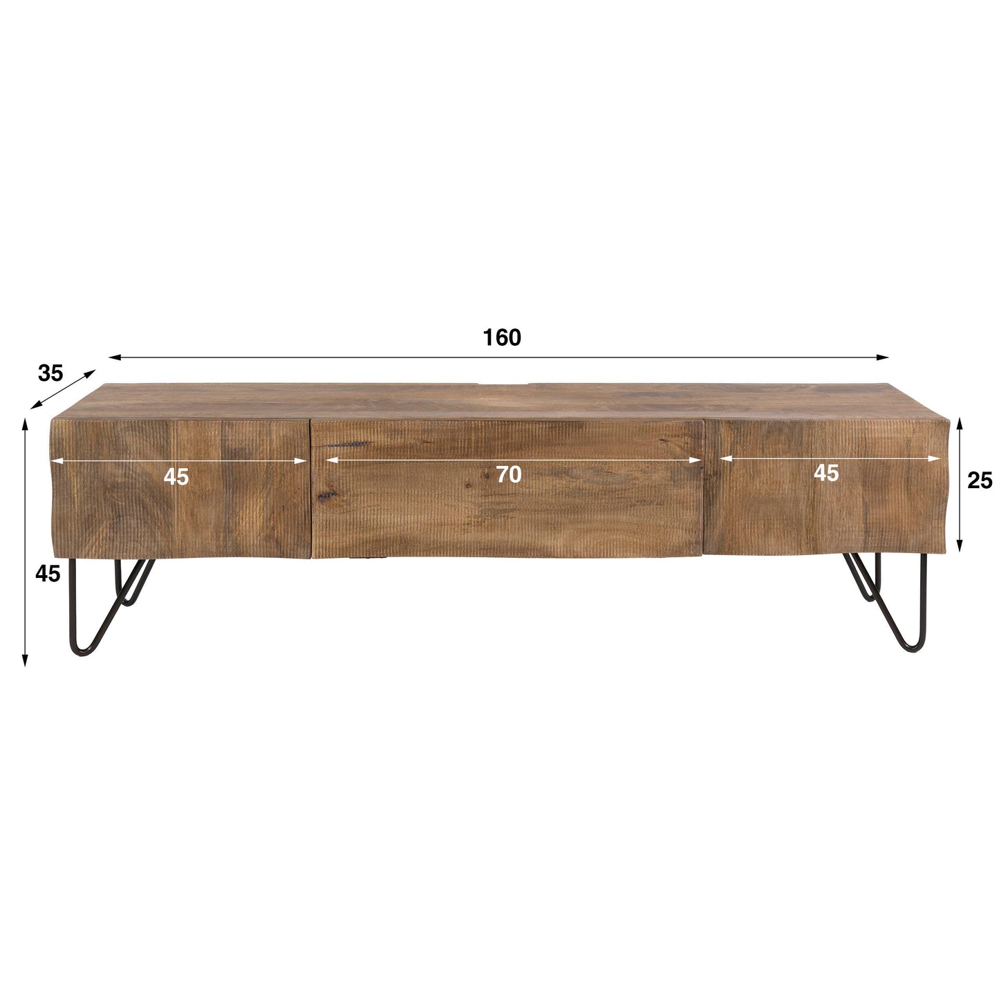 TV-Schrank MAREA 2-in-1 Massivholz-Lowboard mit 3D-Wellenfront Hairpin-Legs 160cm
