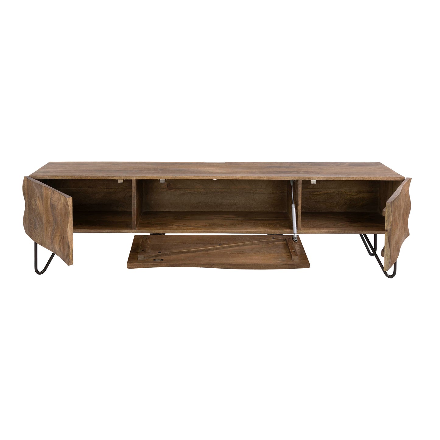 TV-Schrank MAREA 2-in-1 Massivholz-Lowboard mit 3D-Wellenfront Hairpin-Legs 160cm