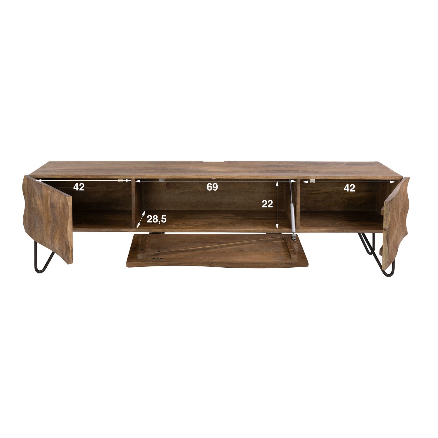 TV-Schrank MAREA 2-in-1 Massivholz-Lowboard mit 3D-Wellenfront Hairpin-Legs 160cm